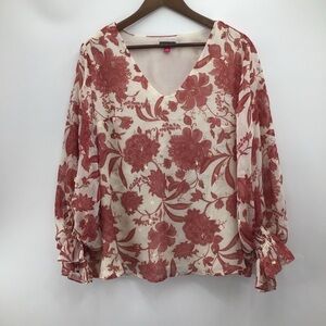 Vince Camuto Gemma Red and Cream Floral Blouse